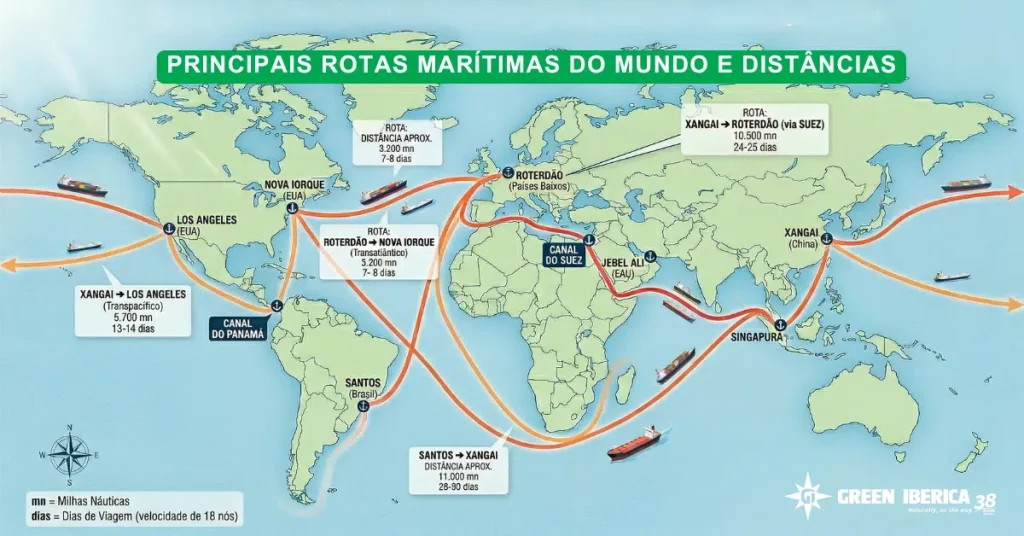 distancias e dias entre os portos de cada continente - transporte maritimo