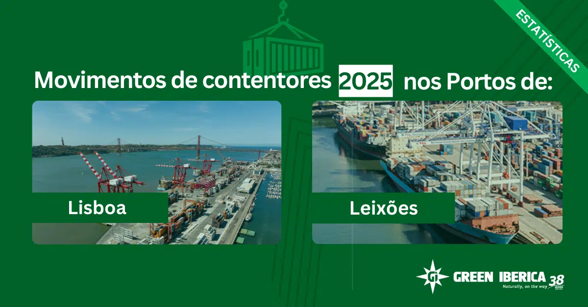 movimentações de contentores nos portos de Lisboa e Leixões 2025