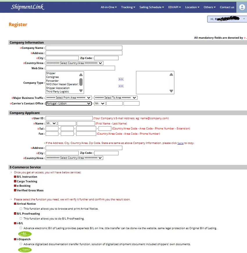 registo completo no shipment link cargo tracking green iberica